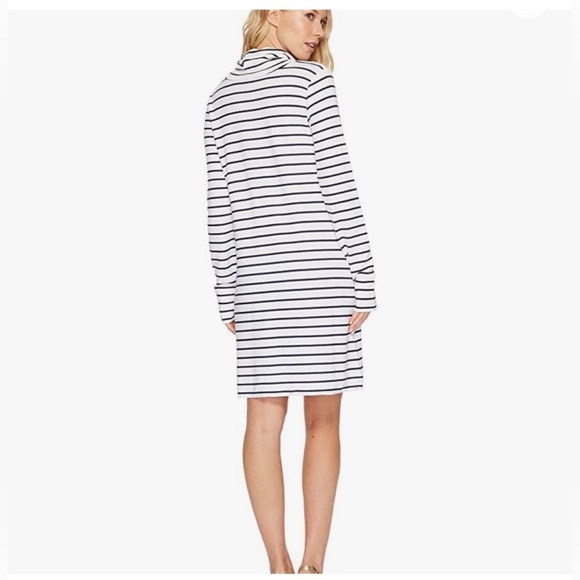 Lilly Pulitzer Hillary Popover Dress UPF 50+ Cowl Neck Stripe Navy White Large - Picture 3 of 11